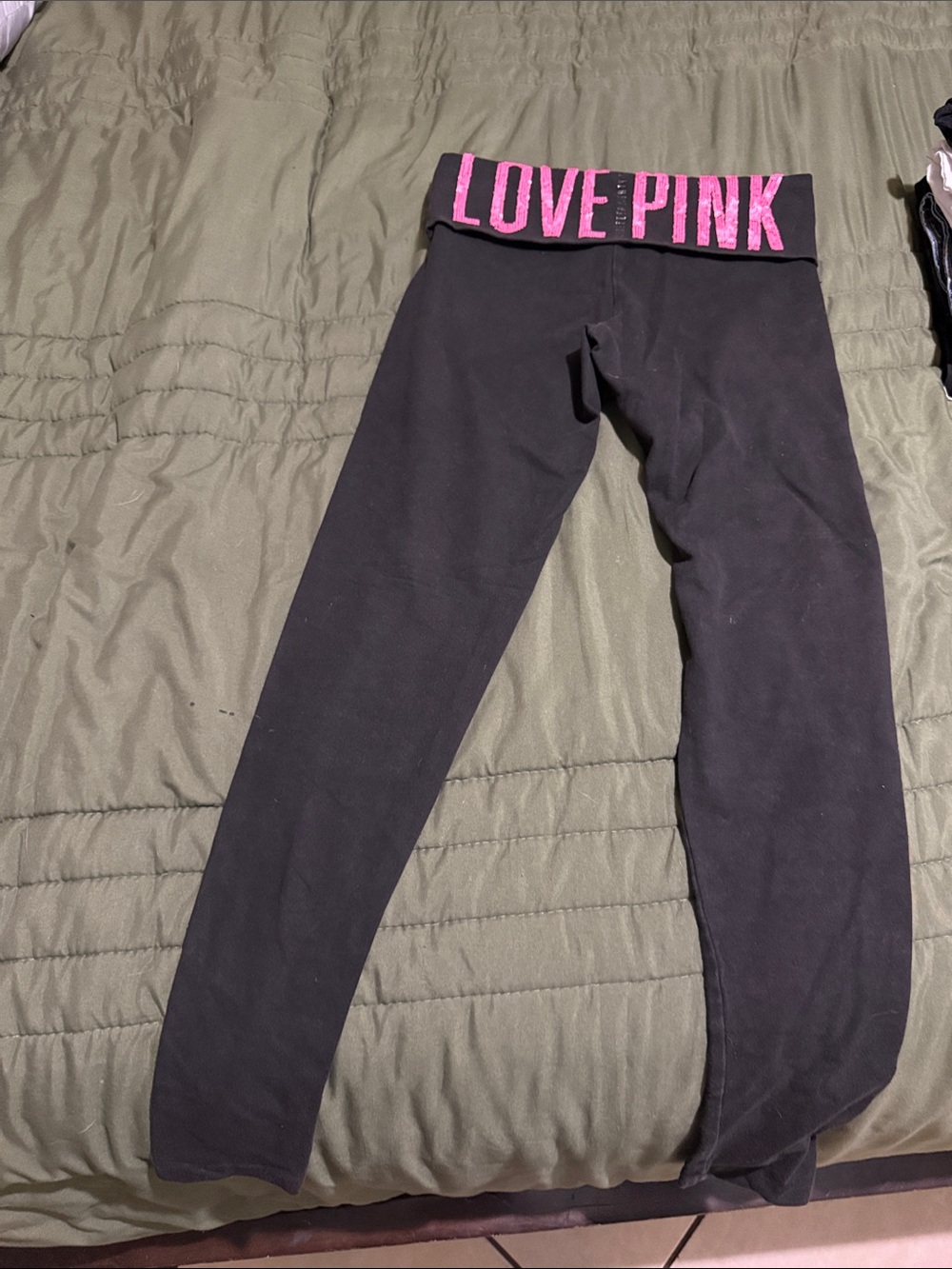 PINK Victoria's Secret Black Leggings with Pink 'LOVE PINK' Waistband